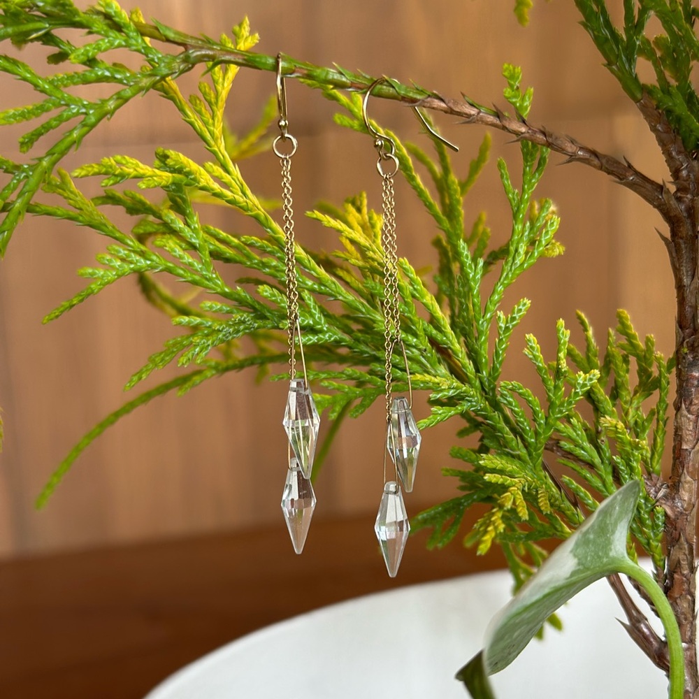 Simple Delicate Architecture Geometry Diamond Crystal Drop Gold Earrings